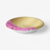 Chic Pink Rose Floral Gold Crown Quinceañera ペーパーボウル (傾斜あり)