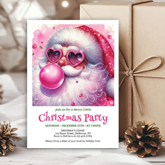 Chic pink santa bubble gum watercolor Christmas 招待状