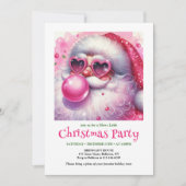 Chic pink santa bubble gum watercolor Christmas 招待状 (正面)
