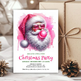 Chic pink santa chewing gum watercolor Christmas  招待状
