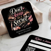 Chic Pink Script Referral Business Card QR Code スクエア名刺