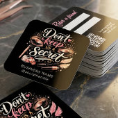 Chic Pink Script Referral Business Card QR Code スクエア名刺