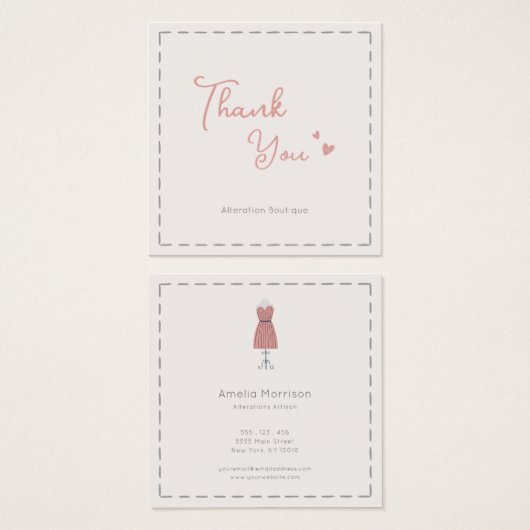 Chic Pink Sewing Business Thank You Card (正面&裏面)