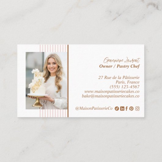 Chic Pink Stripe Baking Pastry Chef Cupcake Bakery ロイヤリティカード (裏面)