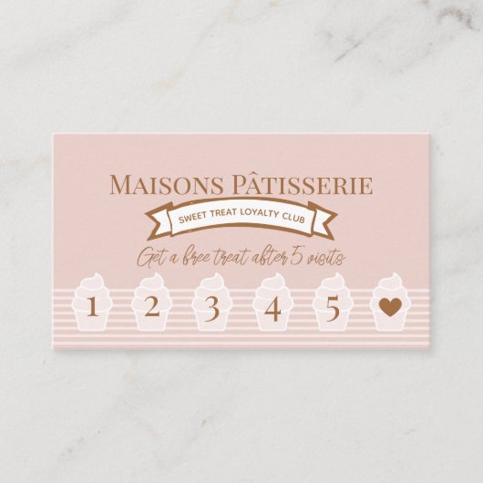 Chic Pink Stripe Baking Pastry Chef Cupcake Bakery ロイヤリティカード (正面)