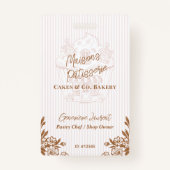 Chic Pink Stripe Cupcake Bakery Business Employee バッジ (正面)