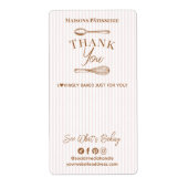 Chic Pink Stripe Whisk Spoon Thank You Bakery Seal ラベル (正面)