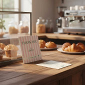 Chic Pink Stripes Green Bakery Business Thank You  スクエア名刺