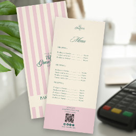 Chic Pink Stripes Green Bakery Logo QR Price ラックカード