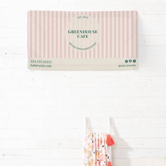 Chic Pink Stripes Simple Bakery Name Event 横断幕 (インサイチュ)