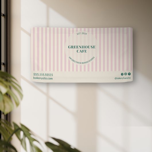 Chic Pink Stripes Simple Bakery Name Event 横断幕