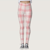 Chic Pink Tartan Leggings - Casual Gift for Her レギンス (正面)