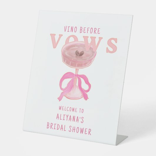 Chic Pink Vino Before Vows Welcome Bridal Shower  台座サイン (正面)