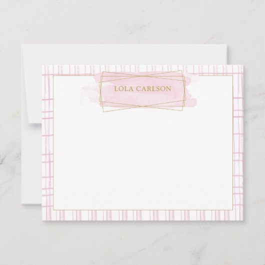 Chic Pink Watercolor Badge Note Card ノートカード (正面)