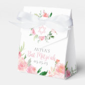 Chic Pink Watercolor Floral Bat Mitzvah Party フェイバーボックス (正面サイド)