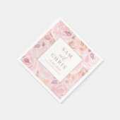 Chic Pink Watercolor Roses Wedding スタンダードカクテルナプキン (角)