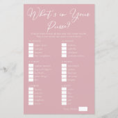 Chic Pink What's in Your Purse Bridal Shower Game (正面)