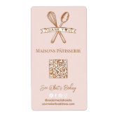 Chic Pink Whisk Spoon Thank You QR Code Bakery Box ラベル (正面)