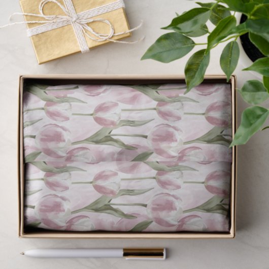 Chic Pink White Tulip Flowers Birthday 薄葉紙 (ギフト)