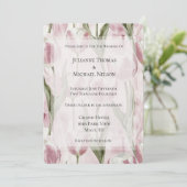 Chic Pink White Tulip Flowers Wedding 招待状 (スタンド正面)
