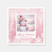 Chic Pinkmas Winter Forest Napkins Snowman Holiday スタンダードカクテルナプキン (正面)
