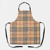 Chic Plaid Warm Tan Base White Black Brown Tartan エプロン (正面)