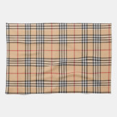 Chic Plaid Warm Tan Base White Black Brown Tartan キッチンタオル (横)