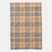 Chic Plaid Warm Tan Base White Black Brown Tartan キッチンタオル (縦)
