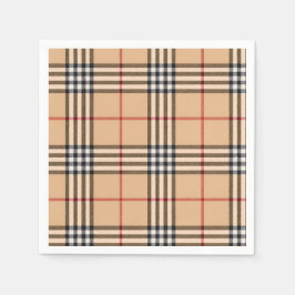 Chic Plaid Warm Tan Base White Black Brown Tartan スタンダードカクテルナプキン