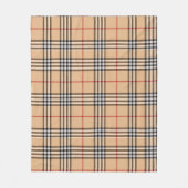 Chic Plaid Warm Tan Base White Black Brown Tartan フリースブランケット (正面)