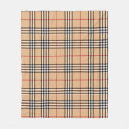 Chic Plaid Warm Tan Base White Black Brown Tartan フリースブランケット