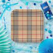 Chic Plaid Warm Tan Base White Black Brown Tartan ペーパープレート (パーティー)