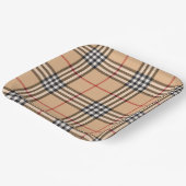 Chic Plaid Warm Tan Base White Black Brown Tartan ペーパープレート (傾斜あり)