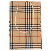 Chic Plaid Warm Tan Base White Black Brown Tartan ミディアムペーパーバッグ (正面)