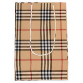 Chic Plaid Warm Tan Base White Black Brown Tartan ミディアムペーパーバッグ (裏面)