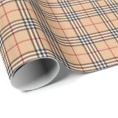 Chic Plaid Warm Tan Base White Black Brown Tartan ラッピングペーパー (ロールコーナー)