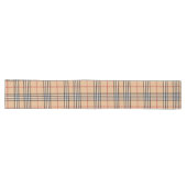 Chic Plaid Warm Tan Base White Black Brown Tartan ロングテーブルランナー (横)