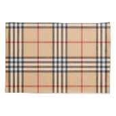 Chic Plaid Warm Tan Base White Black Brown Tartan 枕カバー (裏面)