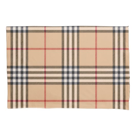 Chic Plaid Warm Tan Base White Black Brown Tartan 枕カバー (正面)