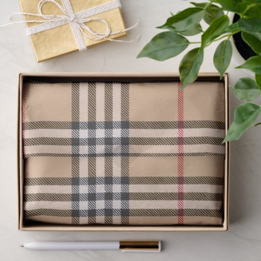 Chic Plaid Warm Tan Base White Black Brown Tartan 薄葉紙 (ギフト)