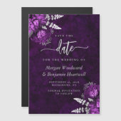 Chic Plum Silver Floral Wedding Save the Date マグネット招待状 (正面/裏面)