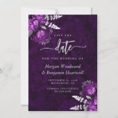 Chic Plum Silver Floral Wedding Save the Date マグネット招待状 (正面)