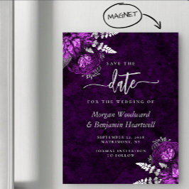 Chic Plum Silver Floral Wedding Save the Date マグネット招待状