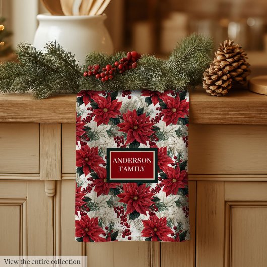 Chic Poinsettia Kitchen Towel Custom Name Gift キッチンタオル