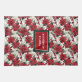 Chic Poinsettia Kitchen Towel Custom Name Gift キッチンタオル (横)