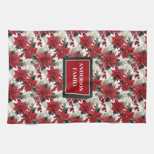 Chic Poinsettia Kitchen Towel Custom Name Gift キッチンタオル (横)