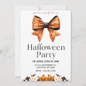 Chic Polka Dot Bow Halloween Party Invitation 招待状 (正面)