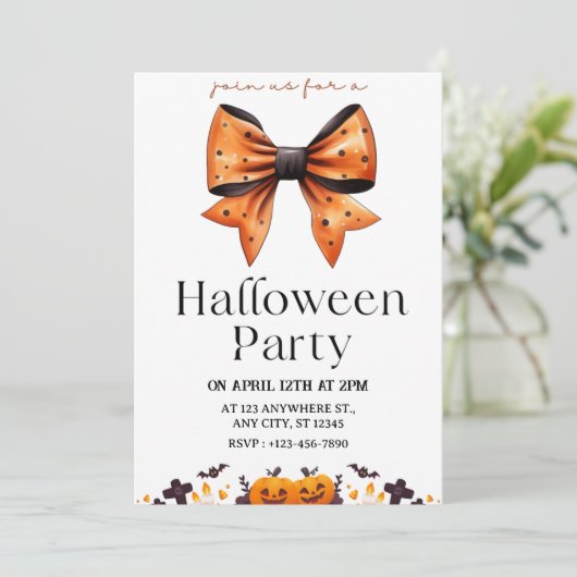 Chic Polka Dot Bow Halloween Party Invitation 招待状 (スタンド正面)