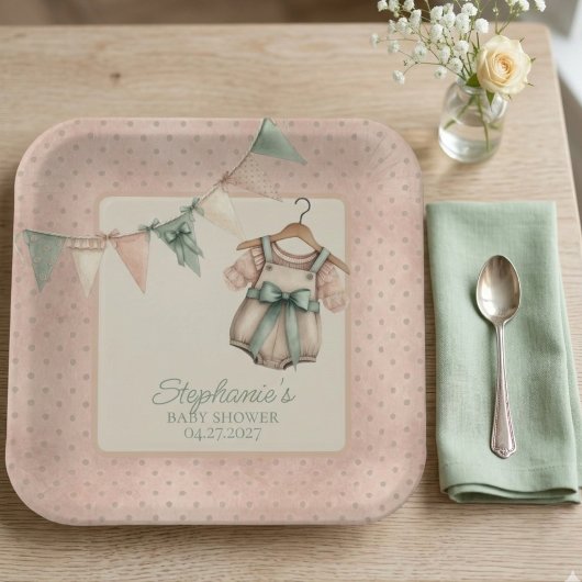 Chic Polka Dot Floral Party Plate ペーパープレート