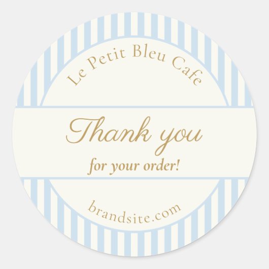 Chic Powder Blue Stripes Bakery Thank You Website  ラウンドシール (正面)